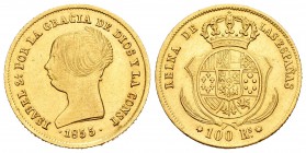 Isabel II (1833-1868). 100 reales. 1855. Sevilla. (Cal-33). Au. 8,35 g. EBC/EBC+. Est...260,00.