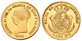 Isabel II (1833-1868). 100 reales. 1855. Sevilla. (Cal-33). Au. 8,38 g. MBC+/EBC-. Est...280,00.