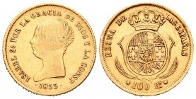 Isabel II (1833-1868). 100 reales. 1855. Sevilla. (Cal-33). Au. 8,42 g. MBC/MBC+. Est...250,00.