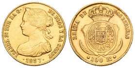 Isabel II (1833-1868). 100 reales. 1857. Sevilla. (Cal-35). Au. 8,33 g. Estuvo en aro. MBC. Est...220,00.