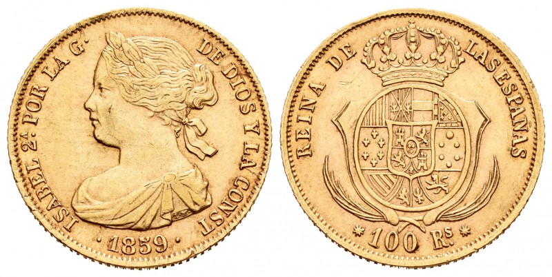 Isabel II (1833-1868). 100 reales. 1859. Barcelona. (Cal-12). Au. 8,39 g. EBC/EB...