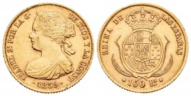 Isabel II (1833-1868). 100 reales. 1859. Barcelona. (Cal-12). Au. 8,39 g. EBC/EBC+. Est...280,00.