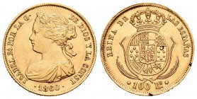 Isabel II (1833-1868). 100 reales. 1860. Madrid. (Cal-25). Au. 8,34 g. Dos pequeñas pruebas en el canto. EBC-. Est...240,00.