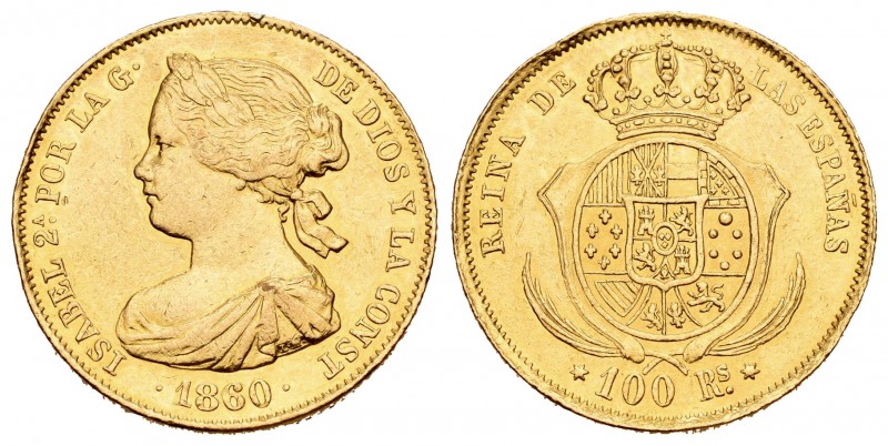 Isabel II (1833-1868). 100 reales. 1860. Madrid. (Cal-25). Au. 8,37 g. Restos de...