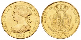 Isabel II (1833-1868). 100 reales. 1860. Madrid. (Cal-25). Au. 8,37 g. Restos de soldadura en el canto. MBC+. Est...220,00.