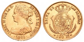 Isabel II (1833-1868). 100 reales. 1860. Madrid. (Cal-25). Au. 8,44 g. MBC/MBC+. Est...250,00.