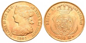 Isabel II (1833-1868). 100 reales. 1860. Sevilla. (Cal-38). Au. 8,39 g. MBC+/EBC. Est...275,00.