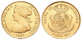Isabel II (1833-1868). 100 reales. 1861. Madrid. (Cal-26). Au. 8,36 g. Brillo original. EBC+. Est...275,00.