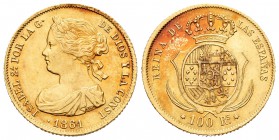 Isabel II (1833-1868). 100 reales. 1861. Madrid. (Cal-26). Au. 8,41 g. Golpecitos en el canto. Tono rojizo. EBC. Est...275,00.