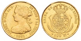 Isabel II (1833-1868). 100 reales. 1861. Madrid. (Cal-26). Au. 8,39 g. Resto de soldadura en el canto. MBC. Est...220,00.