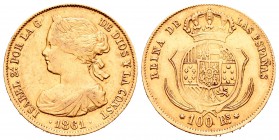 Isabel II (1833-1868). 100 reales. 1861. Madrid. (Cal-26). Au. 8,43 g. MBC. Est...250,00.