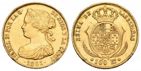 Isabel II (1833-1868). 100 reales. 1861. Sevilla. (Cal-39). Au. 8,40 g. Golpecitos en el canto. MBC+. Est...220,00.