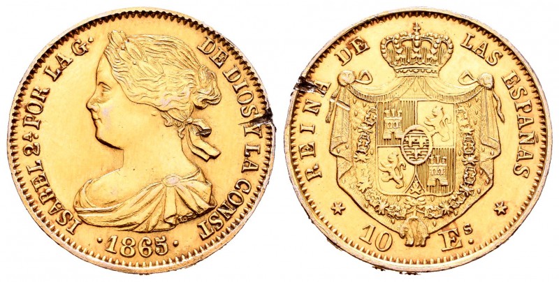 Isabel II (1833-1868). 10 escudos. 1865. Madrid. (Cal-43). 8,35 g. Falsa de époc...