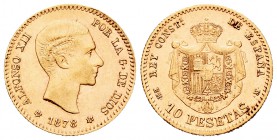 Alfonso XII (1874-1885). 10 pesetas. 1878*18-78. Madrid. EMM. (Cal-22). Au. 3,23 g. Escasa. MBC+. Est...150,00.