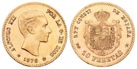 Alfonso XII (1874-1885). 10 pesetas. 1878*18-78. Madrid. EMM. (Cal-23). Au. 3,23 g. Escasa. MBC+. Est...220,00.