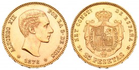 Alfonso XII (1874-1885). 25 pesetas. 1876*18-76. Madrid. DEM. (Cal-1). Au. 8,05 g. EBC+. Est...260,00.