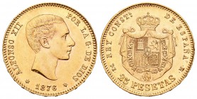 Alfonso XII (1874-1885). 25 pesetas. 1876*18-76. Madrid. DEM. (Cal-1). Au. 8,05 g. EBC. Est...240,00.