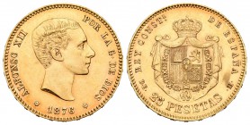 Alfonso XII (1874-1885). 25 pesetas. 1876*18-76. Madrid. DEM. (Cal-1). Au. 8,09 g. Pequeñas marcas. EBC/EBC-. Est...240,00.