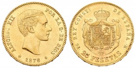 Alfonso XII (1874-1885). 25 pesetas. 1876*18-76. Madrid. DEM. (Cal-1). Au. 8,07 g. MBC+. Est...230,00.