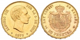 Alfonso XII (1874-1885). 25 pesetas. 1878*18-78. Madrid. DEM. (Cal-4). Au. 8,07 g. EBC+. Est...240,00.