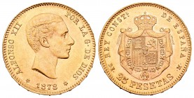 Alfonso XII (1874-1885). 25 pesetas. 1878*18-78. Madrid. DEM. (Cal-4). Au. 8,05 g. EBC+. Est...240,00.