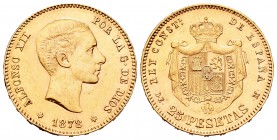 Alfonso XII (1874-1885). 25 pesetas. 1878*18-78. Madrid. DEM. (Cal-4). Au. 8,09 g.  Golpecito en el canto. EBC. Est...220,00.