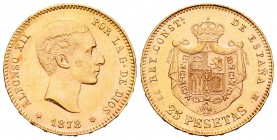Alfonso XII (1874-1885). 25 pesetas. 1878*18-78. Madrid. DEM. (Cal-4). Au. 8,06 g. EBC. Est...230,00.