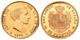 Alfonso XII (1874-1885). 25 pesetas. 1878*18-78. Madrid. DEM. (Cal-4). Au. 8,05 g. Restos de brillo original. EBC. Est...250,00.