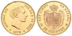 Alfonso XII (1874-1885). 25 pesetas. 1878*18-78. Madrid. DEM. (Cal-4). Au. 8,10 g. EBC. Est...240,00.