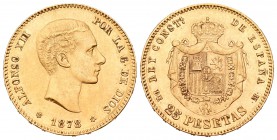 Alfonso XII (1874-1885). 25 pesetas. 1878*18-78. Madrid. DEM. (Cal-4). Au. 8,06 g. EBC-. Est...230,00.