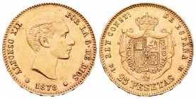 Alfonso XII (1874-1885). 25 pesetas. 1878*18-78. Madrid. DEM. (Cal-4). Au. 8,07 g. EBC-. Est...220,00.
