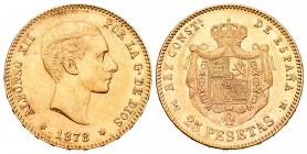 Alfonso XII (1874-1885). 25 pesetas. 1878*18-78. Madrid. DEM. (Cal-4). Au. 8,06 g. EBC-. Est...240,00.