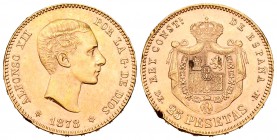 Alfonso XII (1874-1885). 25 pesetas. 1878*18-78. Madrid. DEM. (Cal-4). Au. 8,08 g. Golpes en el canto. MBC+. Est...210,00.