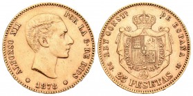 Alfonso XII (1874-1885). 25 pesetas. 1878*18-78. Madrid. DEM. (Cal-4). Au. 8,07 g. MBC. Est...210,00.