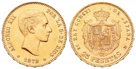 Alfonso XII (1874-1885). 25 pesetas. 1878*18-_ _. Madrid. DEM. (Cal-5). Au. 8,05 g. EBC. Est...220,00.