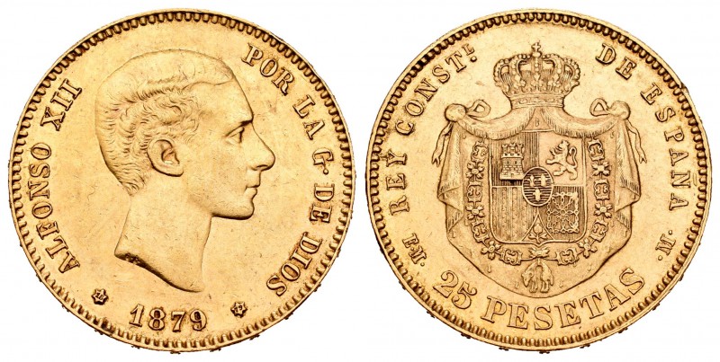 Alfonso XII (1874-1885). 25 pesetas. 1879*18-79. Madrid. EMM. (Cal-9). Au. 8,06 ...