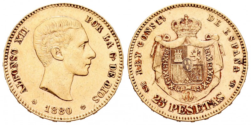 Alfonso XII (1874-1885). 25 pesetas. 1880*18-80. Madrid. MSM. (Cal-10). Au. 8,08...