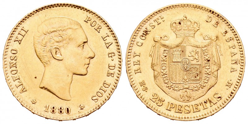 Alfonso XII (1874-1885). 25 pesetas. 1880*18-80. Madrid. MSM. (Cal-10). Au. 8,06...