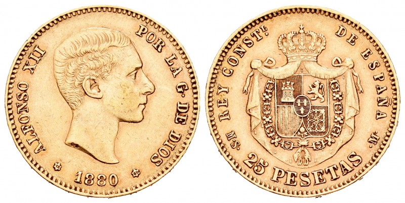 Alfonso XII (1874-1885). 25 pesetas. 1880*18-80. Madrid. MSM. (Cal-10). Au. 8,07...