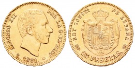 Alfonso XII (1874-1885). 25 pesetas. 1881*18-_1. Madrid. MSM. (Cal-14). Au. 8,07 g. EBC-. Est...240,00.