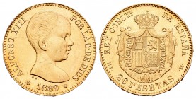 Alfonso XIII (1886-1931). 20 pesetas. 1889*18-89. Madrid. MPM. (Cal-4). Au. 6,46 g. EBC+. Est...230,00.