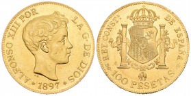 Estado Español (1936-1975). 100 pesetas. 1897*19-62. Madrid. Au. 32,28 g. Reproducción de joyería. SC-. Est...650,00.