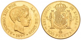 Estado Español (1936-1975). 100 pesetas. 1897*19-62. Madrid. Au. 31,32 g. Reproducción de joyería. SC-. Est...650,00.