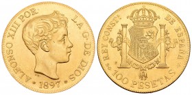 Estado Español (1936-1975). 100 pesetas. 1897*19-62. Madrid. Au. 32,25 g. Reproducción de joyería. SC-. Est...650,00.
