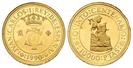 Juan Carlos I (1975-2014). 10.000 pesetas. Au. 3,37 g. Golpecito en el canto. PROOF. Est...90,00.