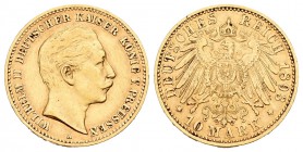 Alemania. Prussia. Wilhelm II. 10 marcos. 1893. Berlín. A. (Km-520). (Fr-3835). Au. 3,95 g. MBC. Est...120,00.