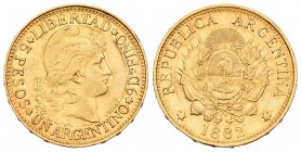 Argentina. 5 pesos. 1882. (Km-31). (Fried-14). Au. 8,05 g. EBC. Est...240,00.