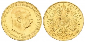 Austria. Franz Joseph I. 20 coronas. 1915. (Km-2818). (Fried-425). Au. 6,77 g. Brillo original. SC-. Est...210,00.