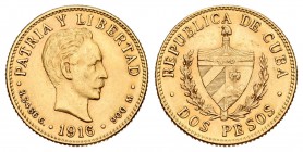 Cuba. 2 pesos. 1916. (Km-17). (Fried-6). Au. 3,34 g. EBC+. Est...140,00.