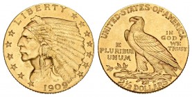 Estados Unidos. 2 1/2 dollars. 1909. Philadelphia. (Km-128). (Fried-120). Au. 4,18 g. EBC. Est...160,00.